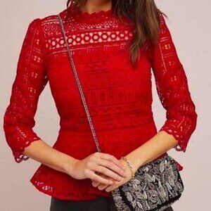 Anthropologie Moulette Soeurs Lace Peplum Top Blouse